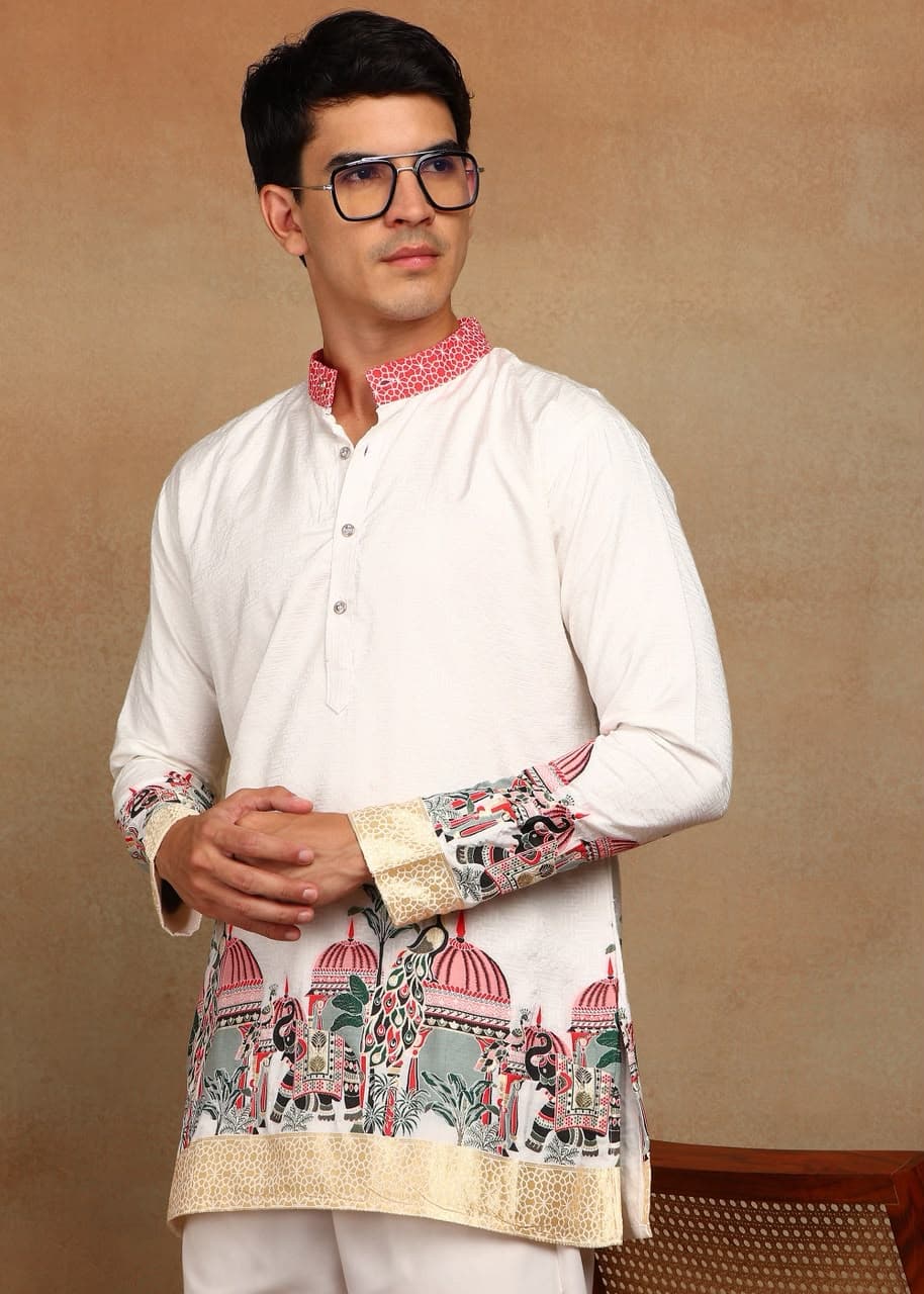 Off-White Royal Elephant Daman Woven Silk Kurta Set Off-White Royal Elephant Daman Woven Silk Kurta Set